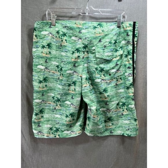 RQQBA Board Shorts Mens‎ 35 Green Chino Tropical Drawstring Outdoors Men. - Picture 3 of 6